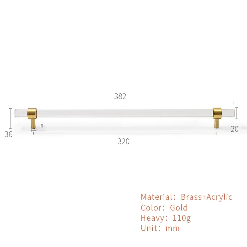Brass Acrylic Transparent Drawer Handle | Cabinet Knob