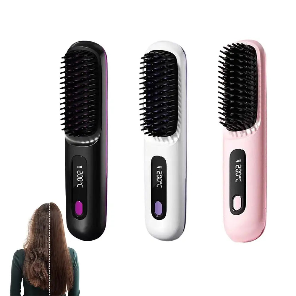 Thermostatic Electric Heating Heating Straight Hair Comb Wireless Portable Negative Ion Styling Tool Rechargeable USB Hair Tools Peaceful Pleasures Health and Wellness 3pcs