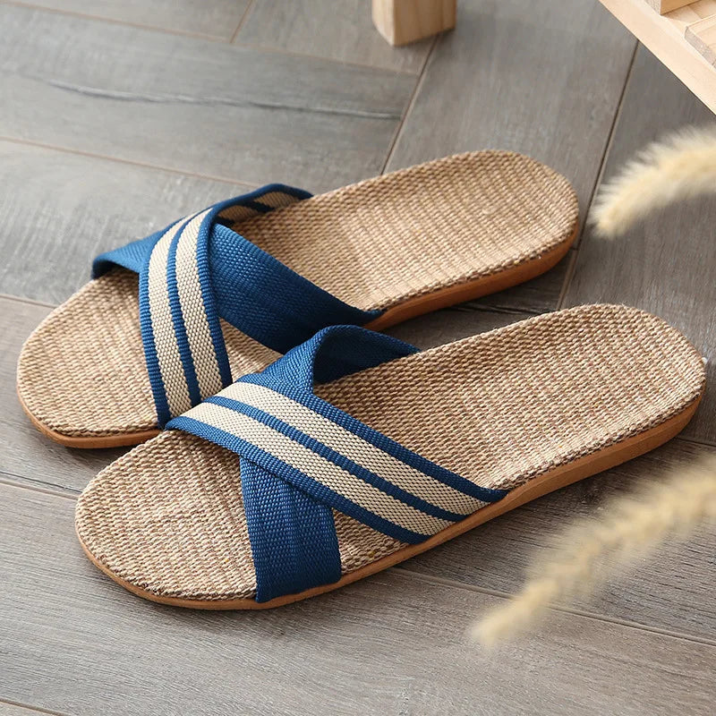 Men's Striped Open Toe Beach Slippers | Flat Slip-On Sandals
