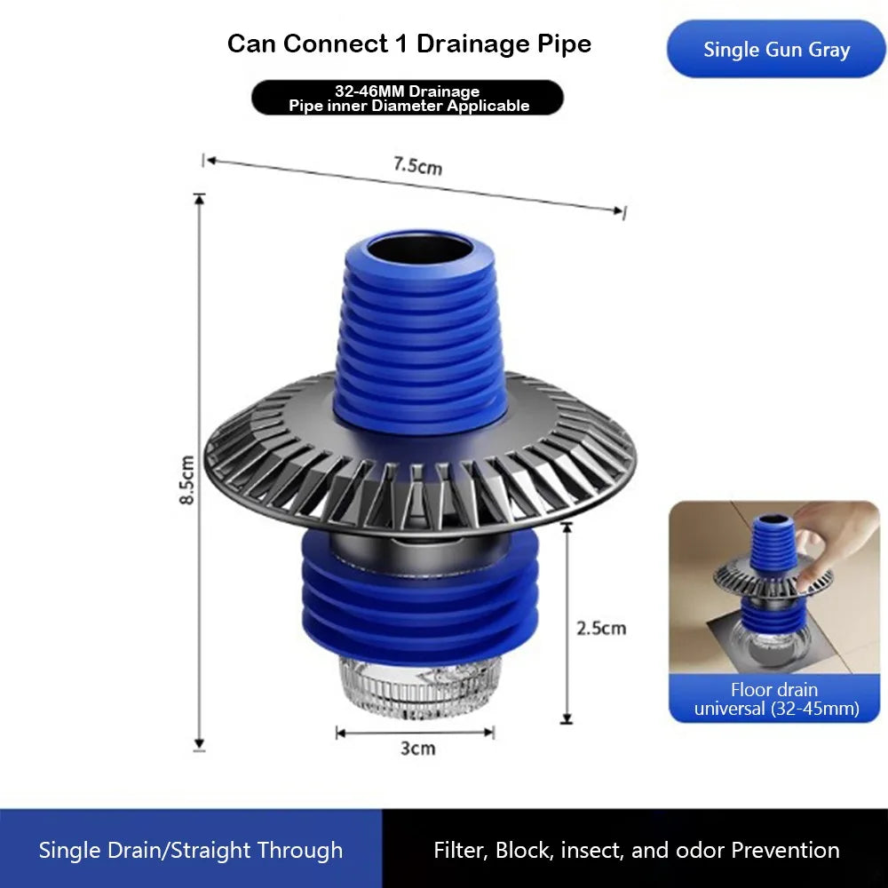 Anti-Odor Floor Drain Connector | Multi-Port Hose Adapter