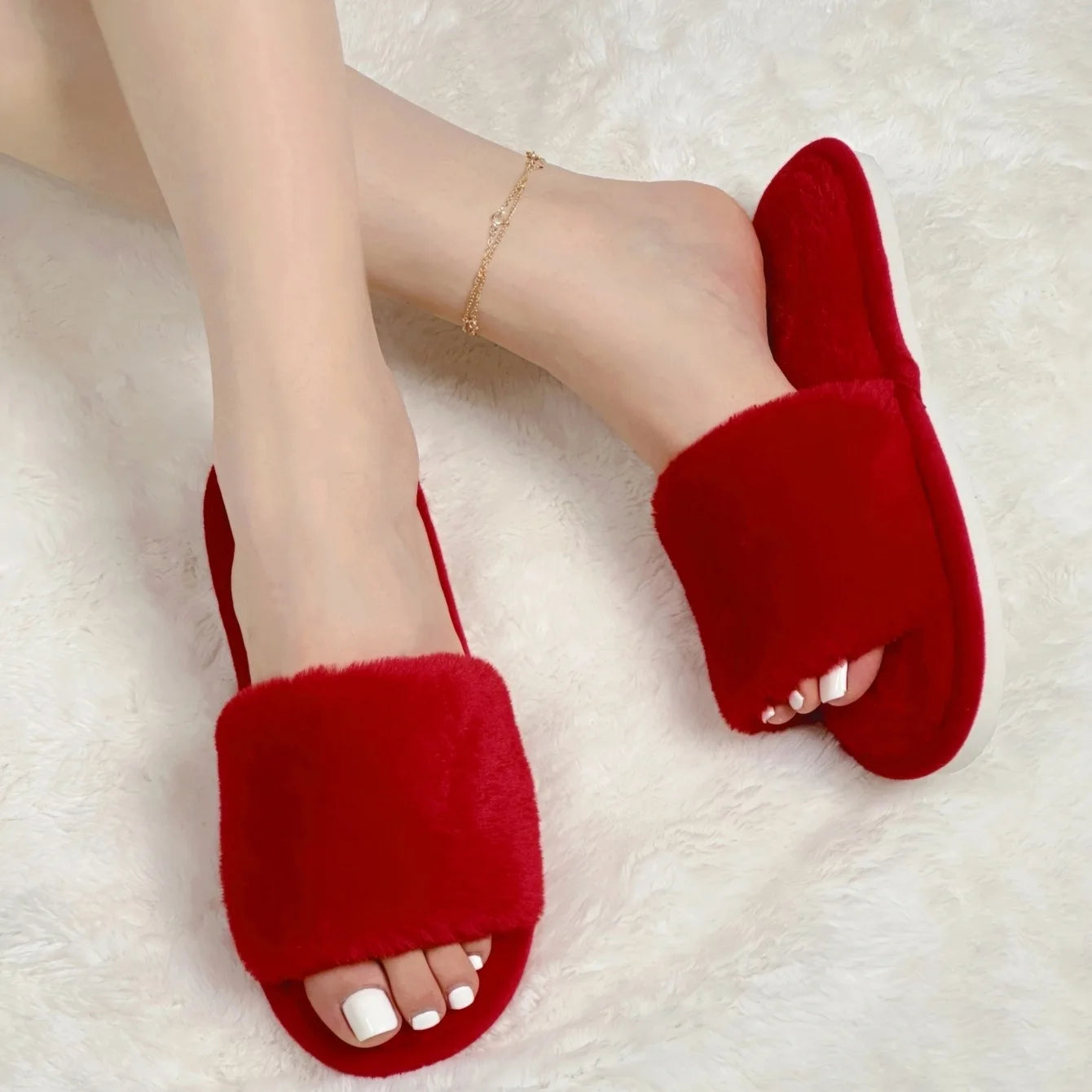 Women's Fluffy Faux Fur Winter Slippers | Plush Warm EVA Slides