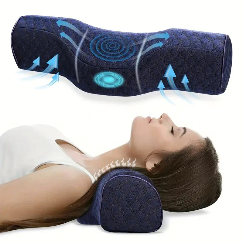 Relieve Neck Discomfort Cervical Pillow Head Massager Pillow Memory Foam Bed Orthopedic Pillow Neck Protection Pillow Peaceful Pleasures Health and Wellness DEEP BLUE