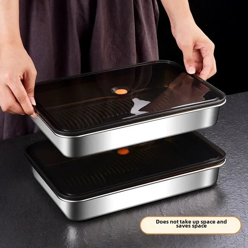 304 Stainless Steel Lunch Box With Airtight Lid Reusable Portable Airtight Food Big Capacity Dumpling Storage Fresh Box Crisper Peaceful Pleasures Health and Wellness