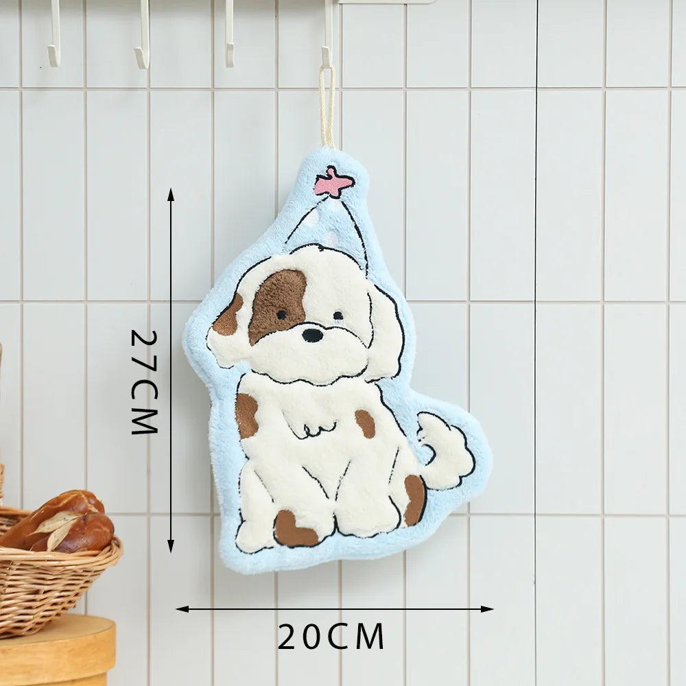 Cute Cartoon Dog Coral Fleece Hand Towel – Kitchen & Bathroom Hand Towel Peaceful Pleasures Health and Wellness