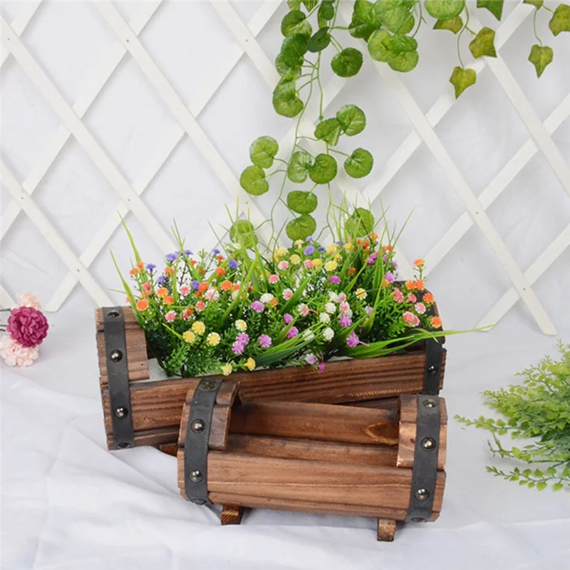 Y51A-Wood Flower Pots Wedding Decoration Carbonized Antiseptic Wood Flower Boxes Balcony Succulents Wooden Flower Pots Peaceful Pleasures Health and Wellness
