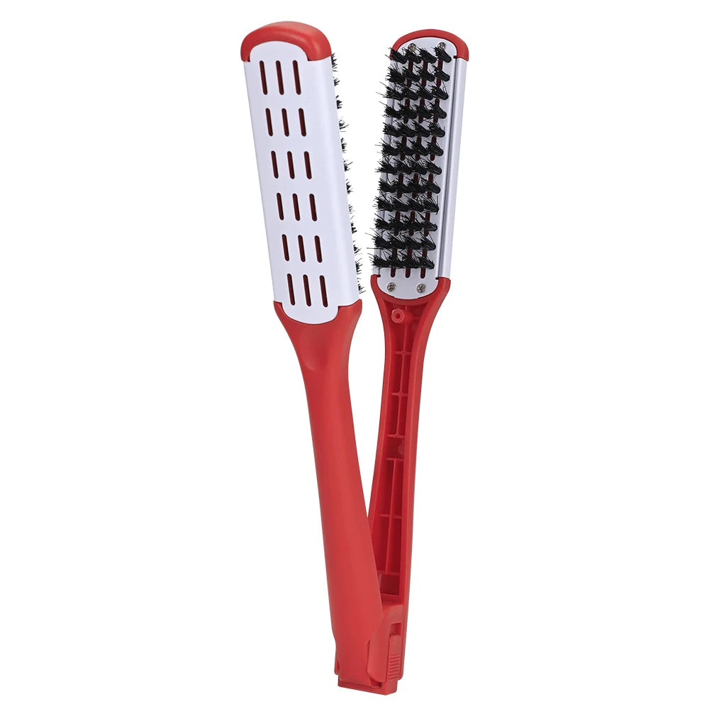 Professional V-Shape Hair Straightening and Curling Brush - High-Temperature Pure Boar Bristle Multi-Functional Styling Comb Peaceful Pleasures Health and Wellness A