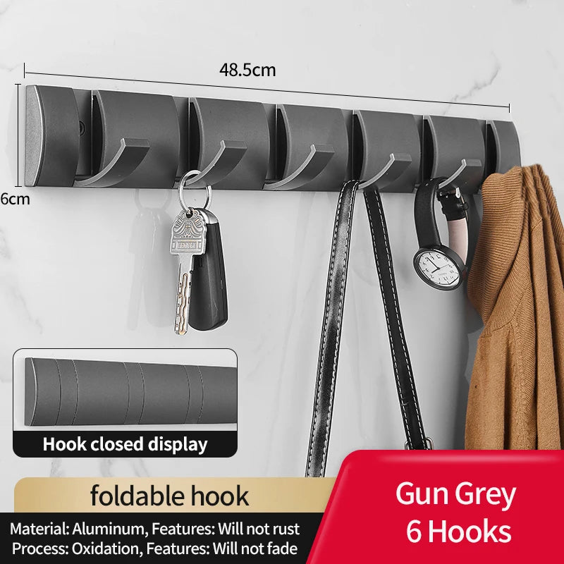 YUNJIEYA 6-Hook Folding Wall Hook Rack – Bathroom & Kitchen