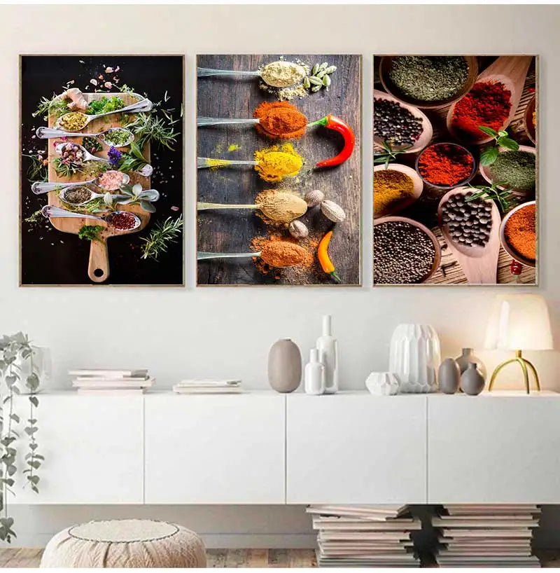 Spices Peppers Herbs Kitchen Canvas Wall Art | HD Unframed Print