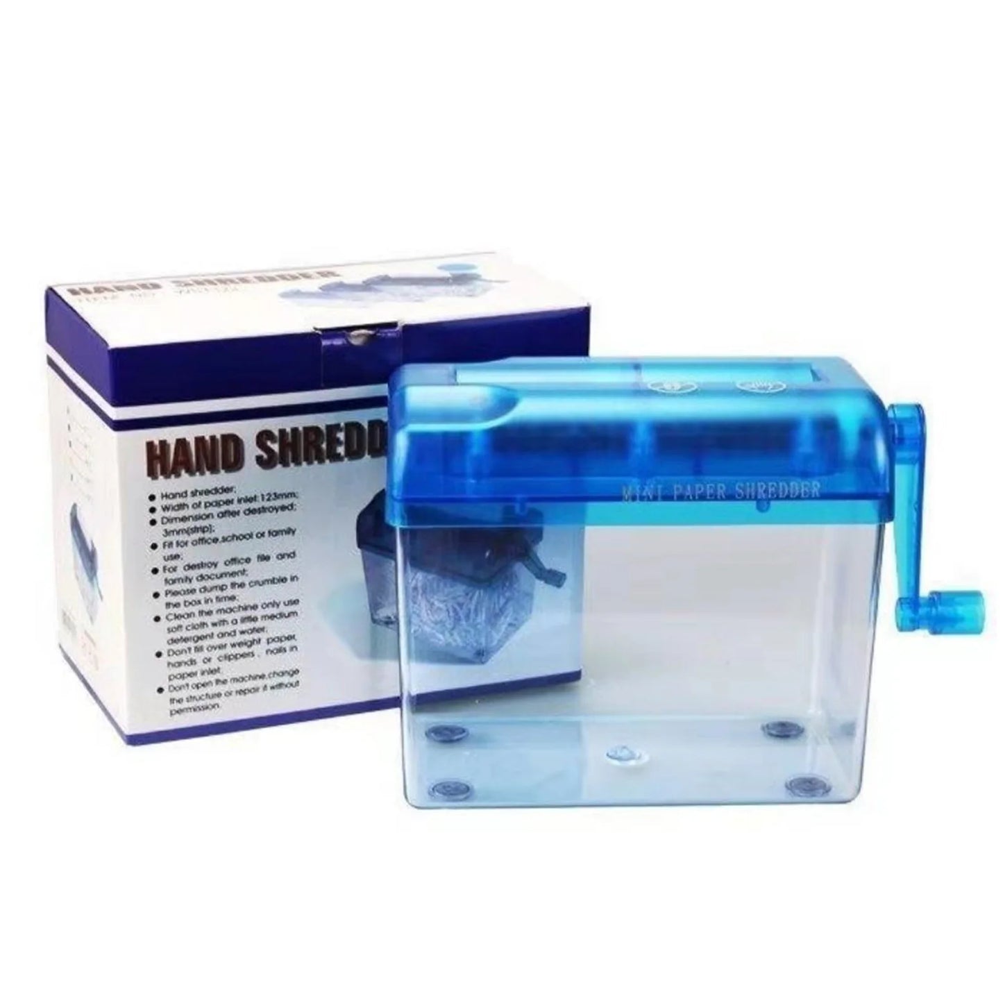 Portable Manual Paper Shredder Easy to Use with Transparent Plastic Window Bin Suitable for Home Office Shelf Peaceful Pleasures Health and Wellness Blue