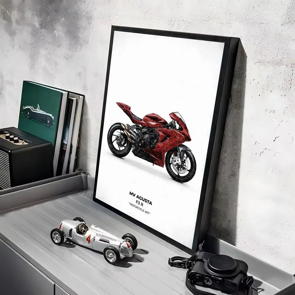 Cool Motorcycle A_AgustaS Design HD Linen Canvas Poster Wall Art Prints for Living Room Bedroom Office Home Decoration Gift Peaceful Pleasures Health and Wellness
