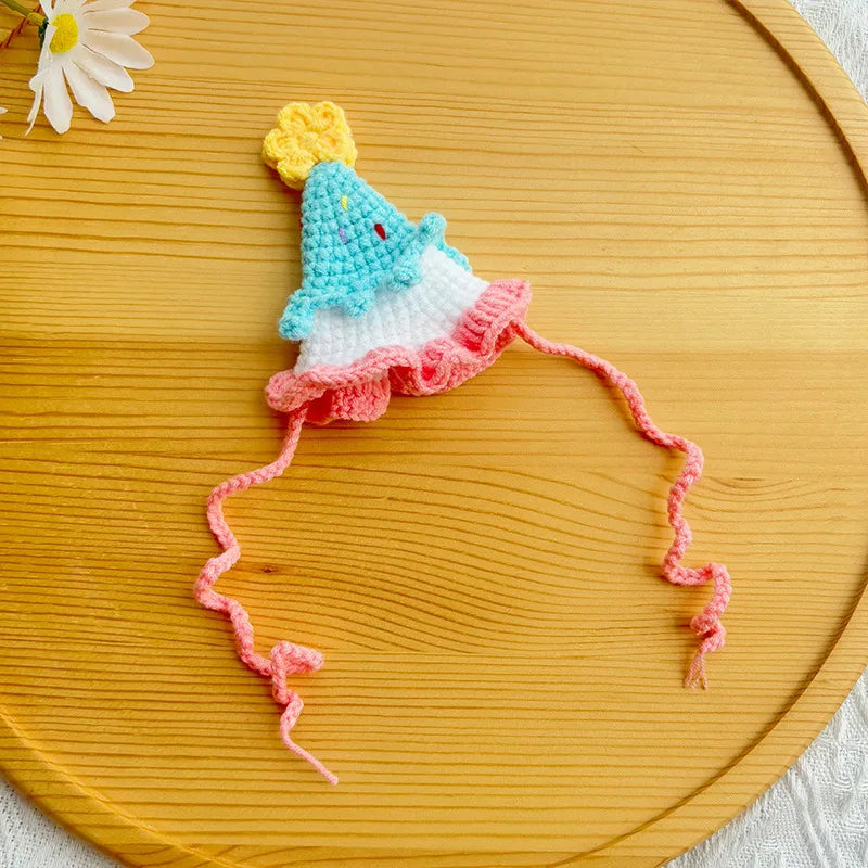 1pc Dog Birthday Hat Handmade Weaving Pet New Year Dress Up Cat Funny Character Hat Cute Peaceful Pleasures Health and Wellness Pink edge Free size