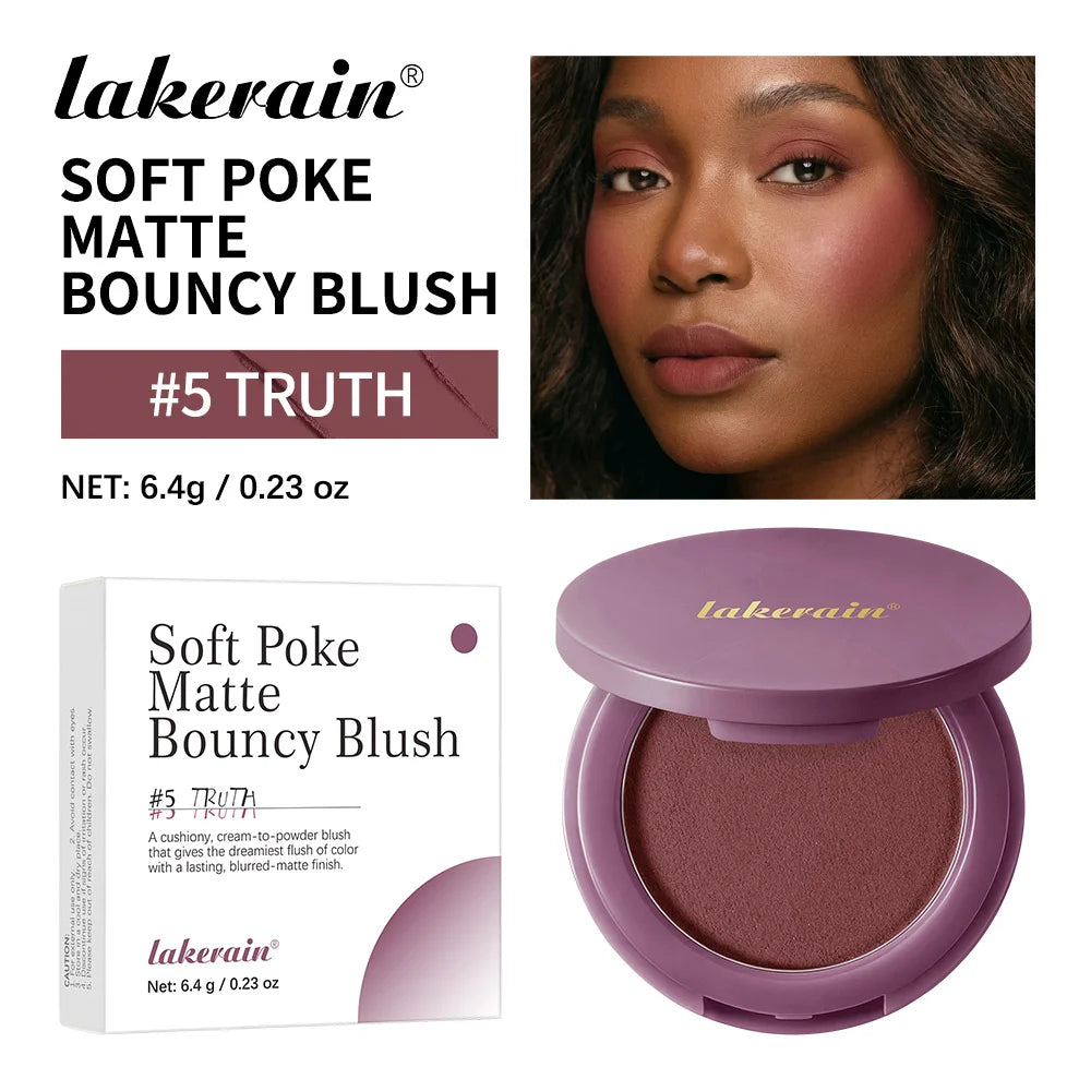 Lakerain Soft Poke Matte Blush Fresh Silky-smooth Skin Finish Long Lasting Luminosity Moisturizing Natural Matte Bouncy Blusher Peaceful Pleasures Health and Wellness 05 Truth