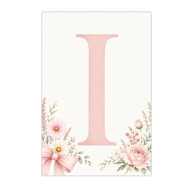 Floral Alphabet Wall Art Custom Letter Canvas Painting Pink Flower Poster Print Nursery Wall Decor Peaceful Pleasures Health and Wellness