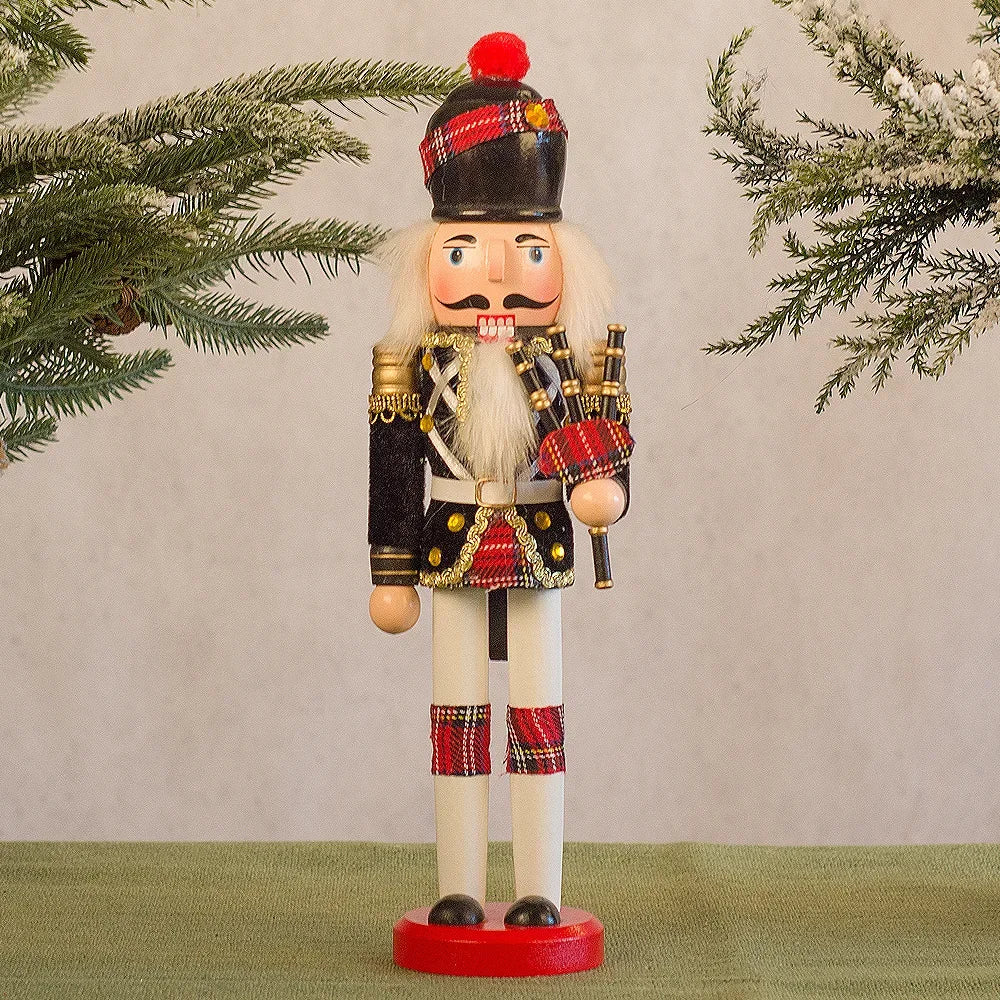New Creative 30cm Wooden Christmas Nutcrackers Wooden Soldiers Guard Figurines with Good Workmanship for Holiday Decor Display Peaceful Pleasures Health and Wellness bagpipe