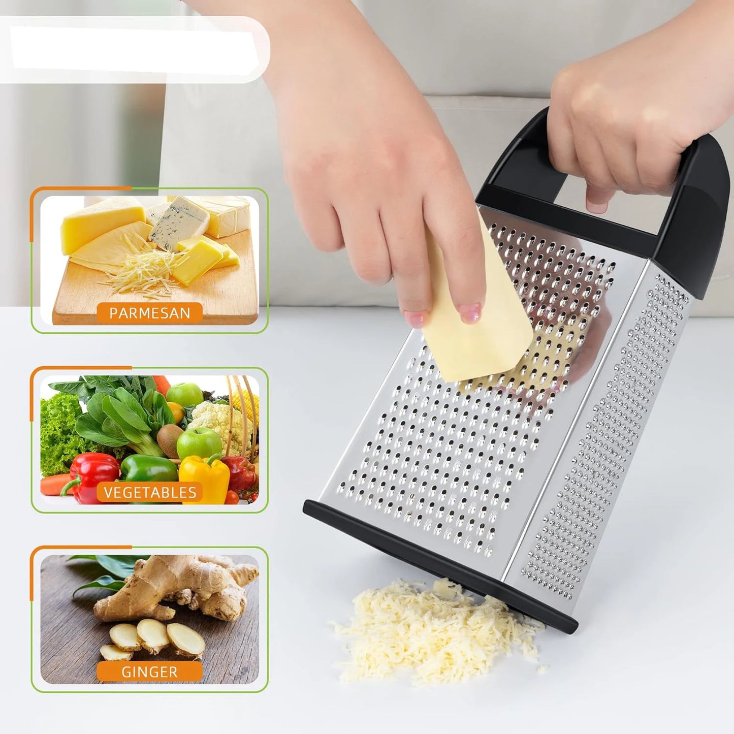 4-Sided Stainless Steel Box Cheese Grater with Container