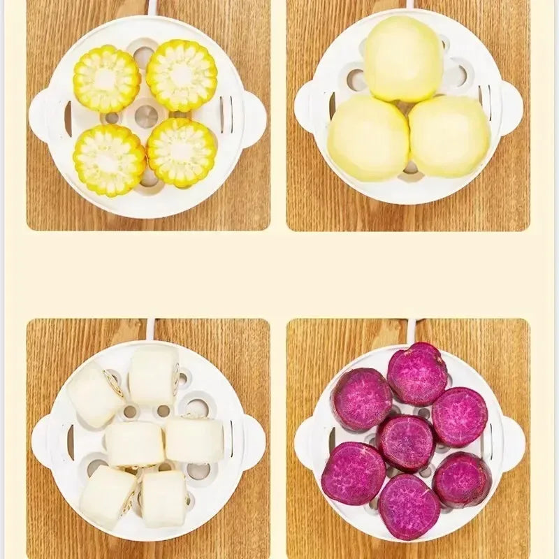 3-in-1 Electric Egg Cooker with Double Tray for Boiling Eggs Steaming Vegetables Compact Tool for Breakfast Cooking Peaceful Pleasures Health and Wellness