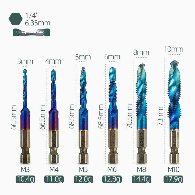 1/6Pcs M3/M4/M5/M6/M8/M10 Hand Tools Hex Shank Titanium Plated HSS Screw Thread Metric Tap Drill Bit Screw Machine Compound Tap Peaceful Pleasures Health and Wellness B2-1SET
