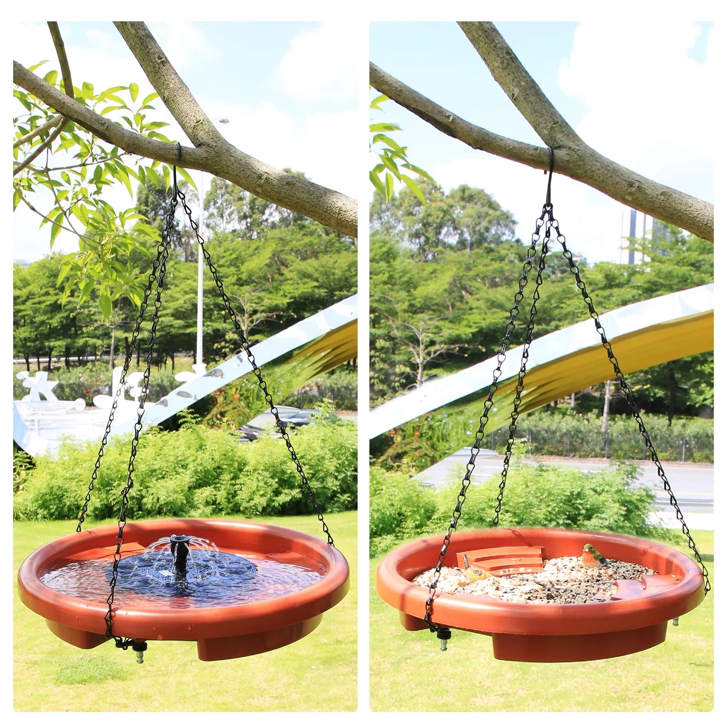 AISITIN 12" Hanging Bird Bath with Fountain & Chain