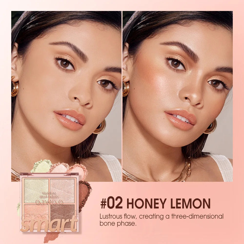 Four-color blush palette, finishing palette, pearlescent shimmer, shadow highlighting, long-lasting makeup effect Peaceful Pleasures Health and Wellness SC045-02