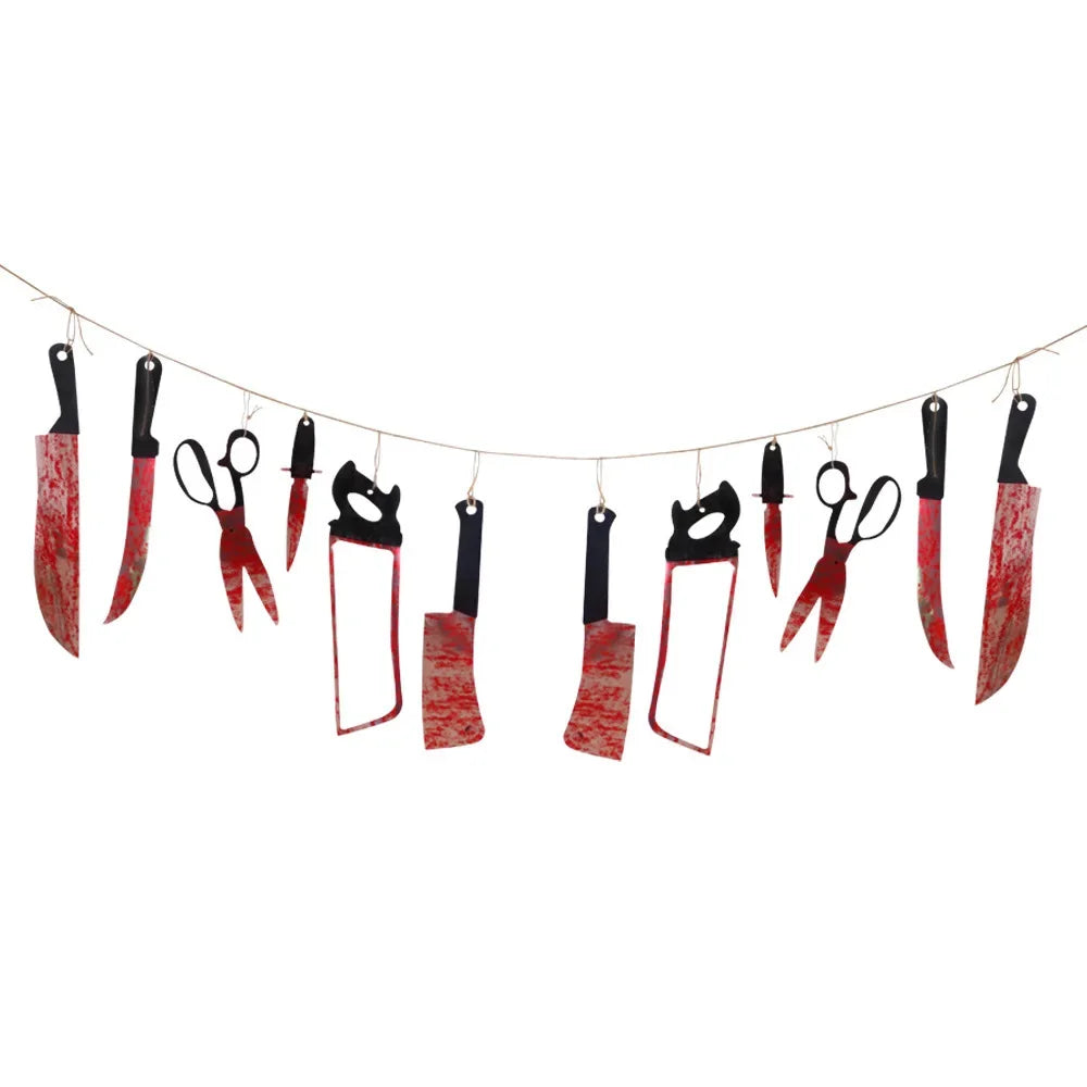 Halloween Bloody Knife Hanging Banner Horror Prop – 1–4 Sets