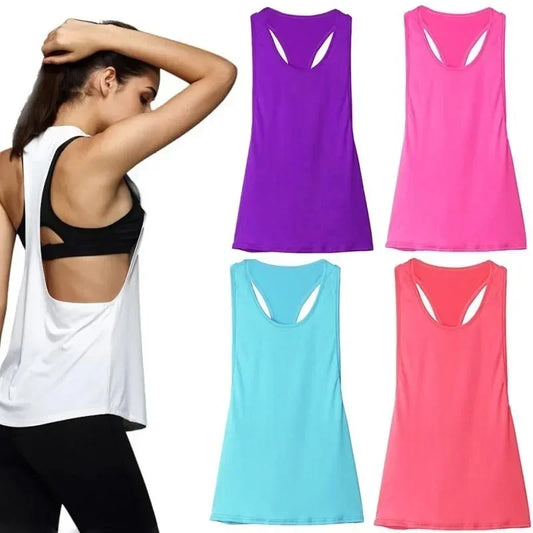 Sports Overshirt Women's Fitness Tank Back T-shaped Quick Dried Slim Peaceful Pleasures Health and Wellness