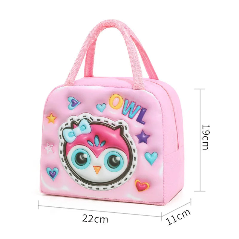 [Cute Cartoon Lunch Bag] 1pc Cute Cartoon Thermal Lunch Bag - Non-Woven Rectangle Bento Box Tote with Thick Aluminum Foil Peaceful Pleasures Health and Wellness Pink Kitty
