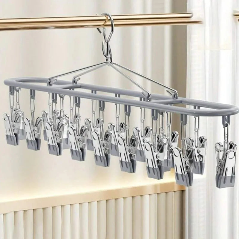 Stainless Steel Clothes Drying Rack with Windproof Hooks