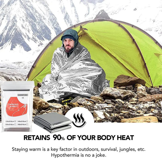 140x210cm Emergency Blanket Outdoor Survive First Aid Rescue Kit Windproof Waterproof Foil Thermal Blanket for Outdoors Camping Peaceful Pleasures Health and Wellness