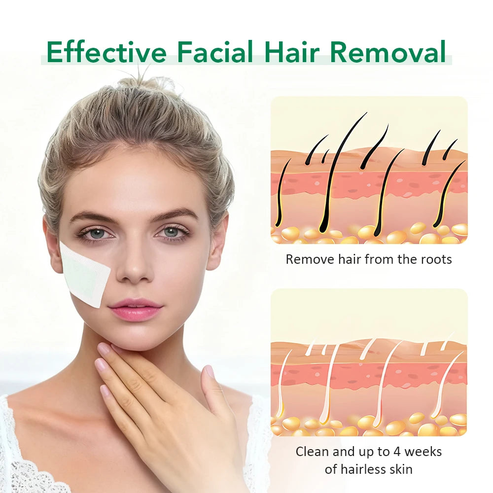 Facial Depilatory Wax Strips 30Pcs Facial Wax Strips+8 Calming Oil Wipes Hypoallergenic Eyebrow Upper Lip Hair Removal Wax Paper Peaceful Pleasures Health and Wellness