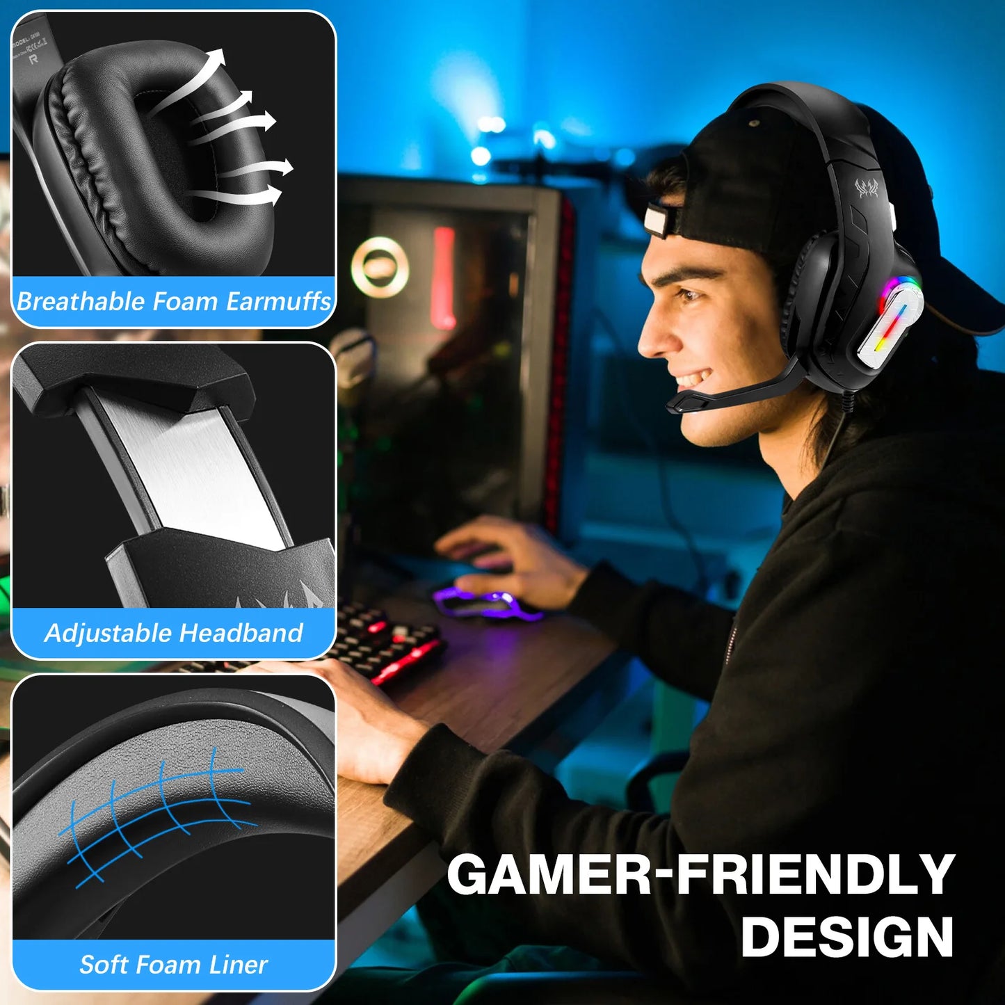 G4100 Wired Gaming Headset with RGB Light & In-line Control, Noise Cancelling Mic Over-Ear Headphones for PC Laptop Smartphones Peaceful Pleasures Health and Wellness