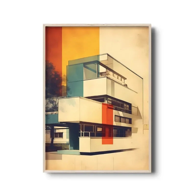Vintage Bauhaus Abstract Geometric Canvas Wall Art Print