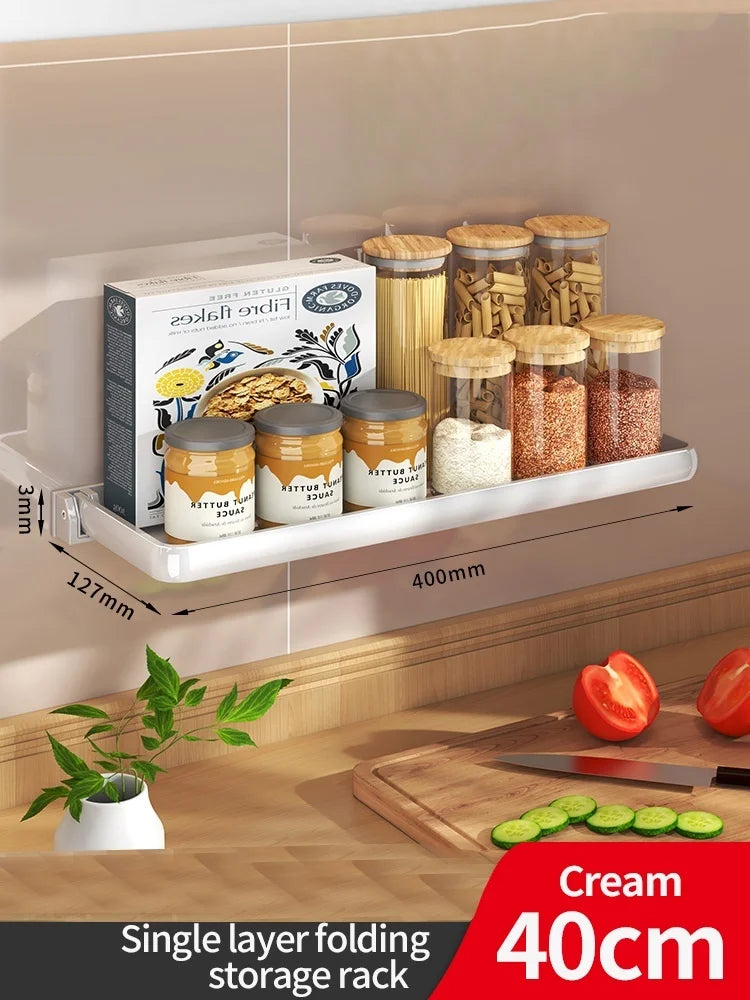 Foldable Wall-Mounted Kitchen Spice & Utensil Rack Organizer