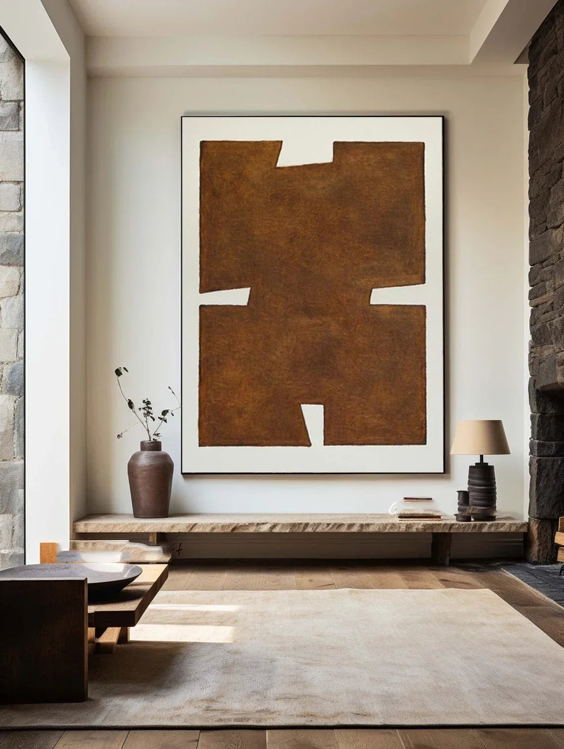 Large Beige Brown Abstract Canvas Wall Art | Living Room Decor