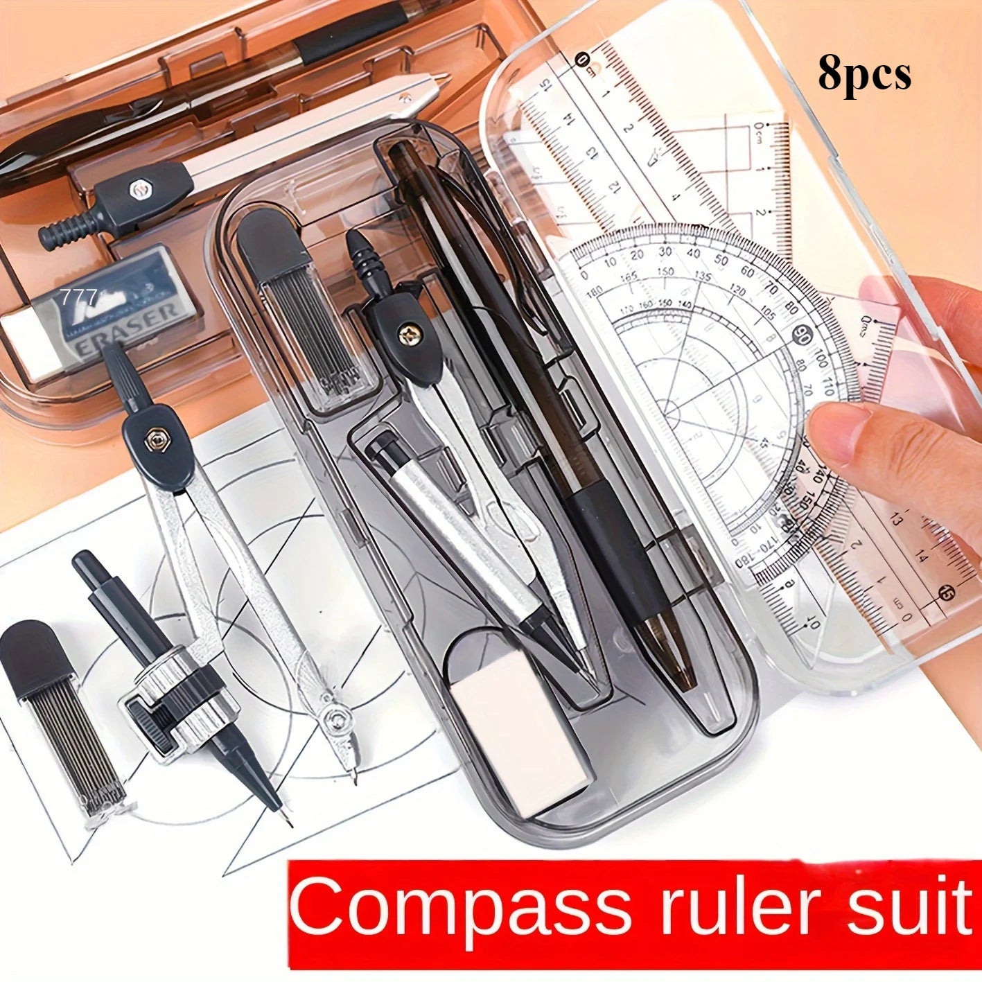 8-in-1 Math Geometry Kit – Compass, Ruler & Protractor