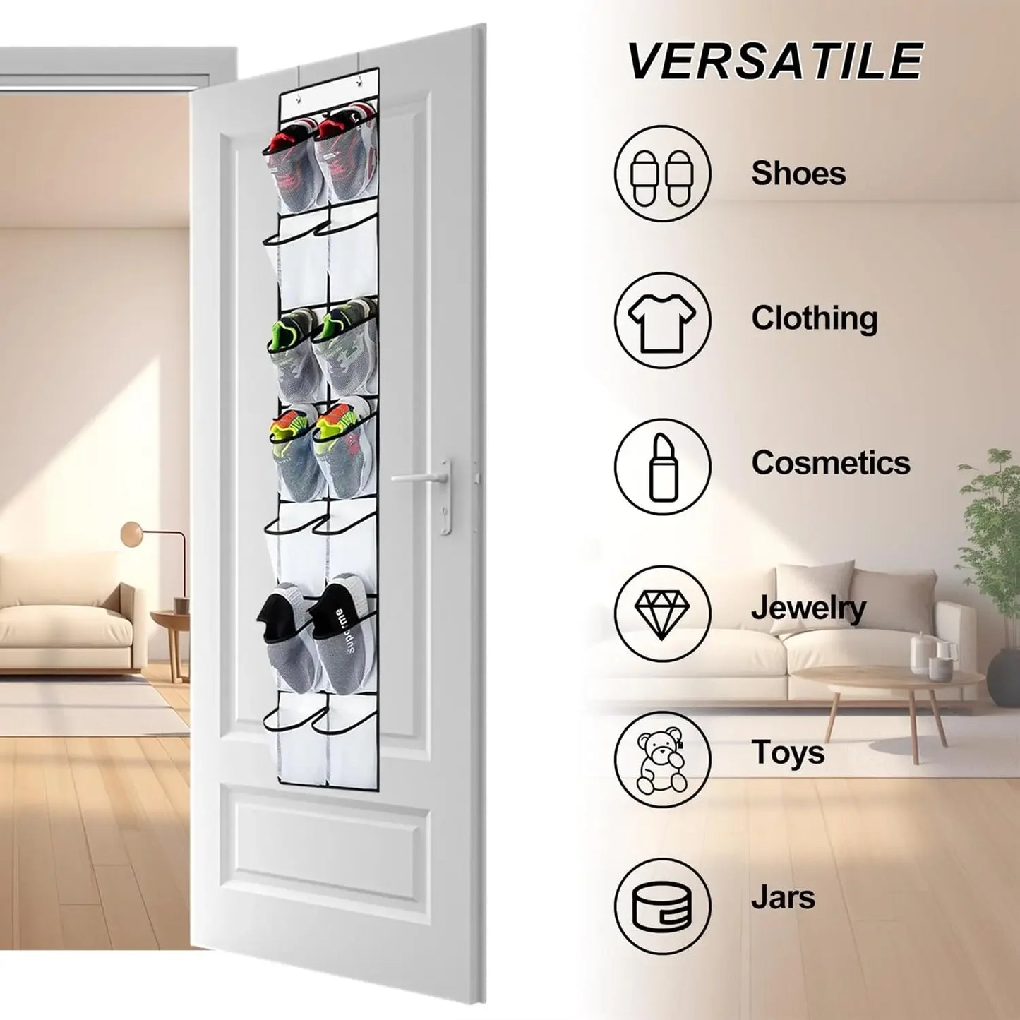 14-Pocket Over Door Shoe Organizer, White Hanging Rack for Closet Storage, 2-Pack Peaceful Pleasures Health and Wellness