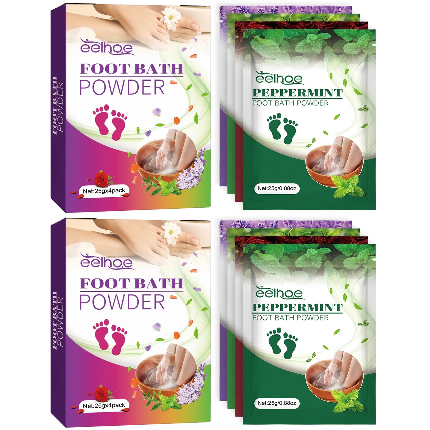 Foot Bath Salt Quickly Removing Dead Skin Soften Cuticles Reduce Foot Fatigue Discomfort Foot Care Spa Foot Exfoliation Therapy Peaceful Pleasures Health and Wellness 8pcs Boxed