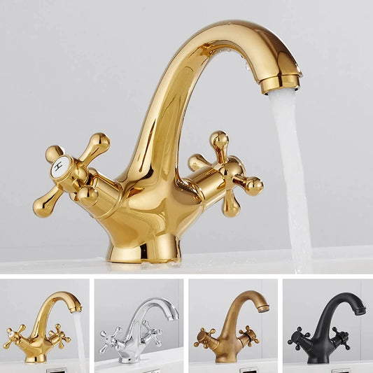 Antique Brass Dual Handle Basin Faucet | Hot & Cold Mixer Tap Basin Mixer Faucet Peaceful Pleasures Health and Wellness