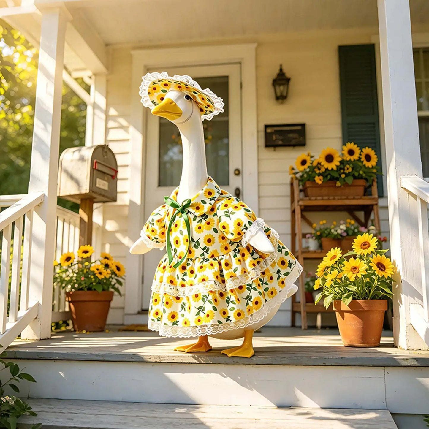 Porch Goose Costume Set – Sunflower Dress & Hat for Lawn Statues