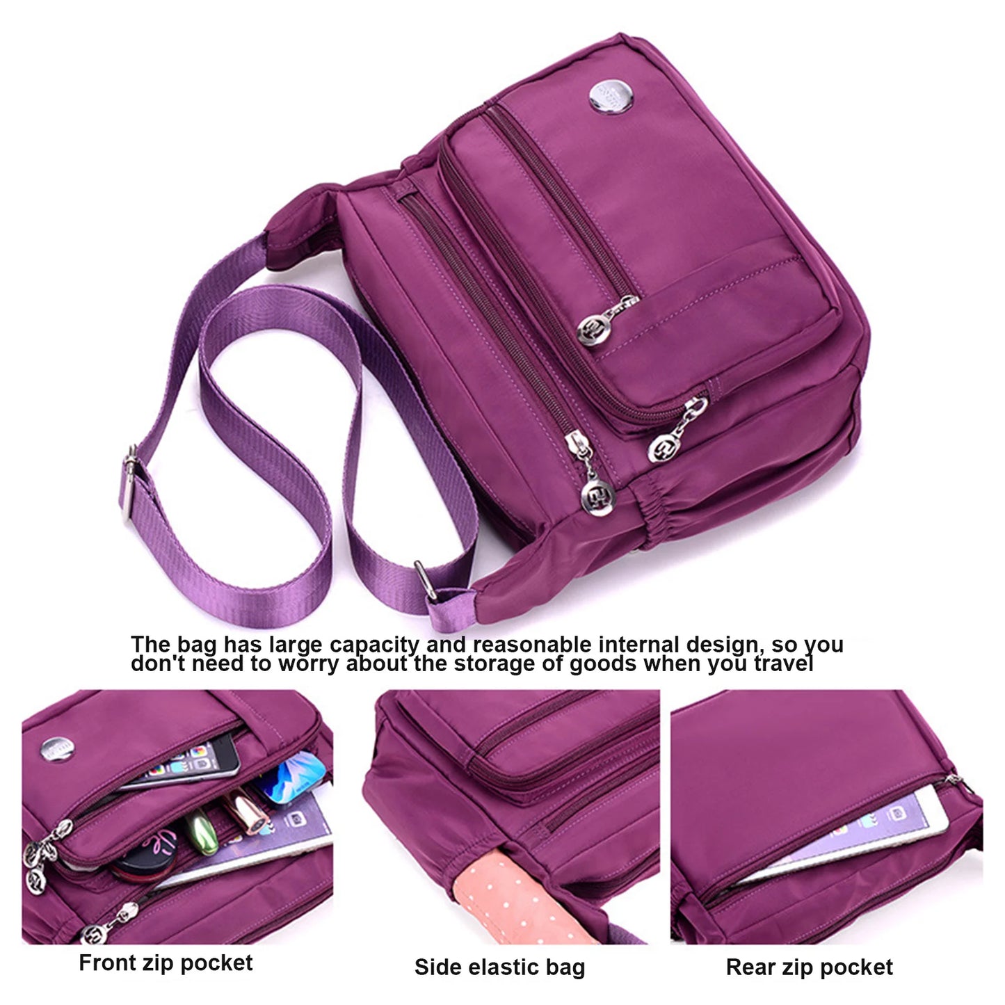 Women's Classic Crossbody bag with Smooth Zipper Bag for Going Out Shopping Peaceful Pleasures Health and Wellness