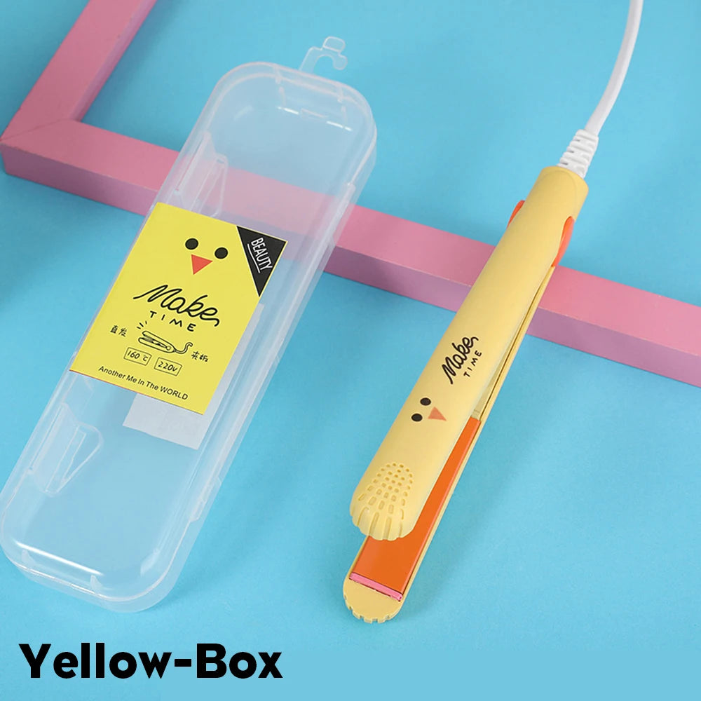 Mini Hair Iron Straightener & Curler Fast Heating Straightener Flat Iron Ceramic Straight Hair Iron Stlying Tools For Women Girl Peaceful Pleasures Health and Wellness Yellow-Box EU