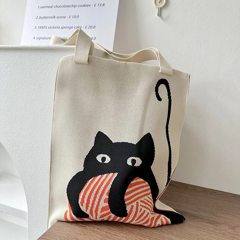 Knitted Cartoon Shoulder Bag – Large Capacity Women's Tote