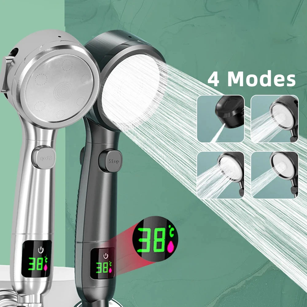 High Pressure Handheld Shower Head with LED Temp Display