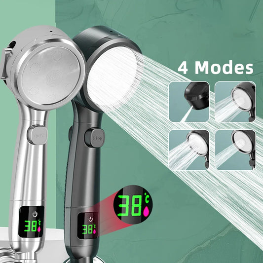 High Pressure Handheld Shower Head with LED Temp Display Handheld Shower Head Peaceful Pleasures Health and Wellness
