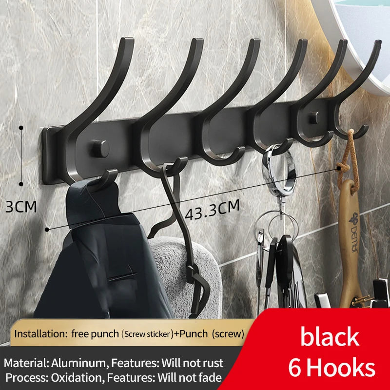 Folding Aluminum Robe & Towel Wall Hooks | 6-Pack Black White