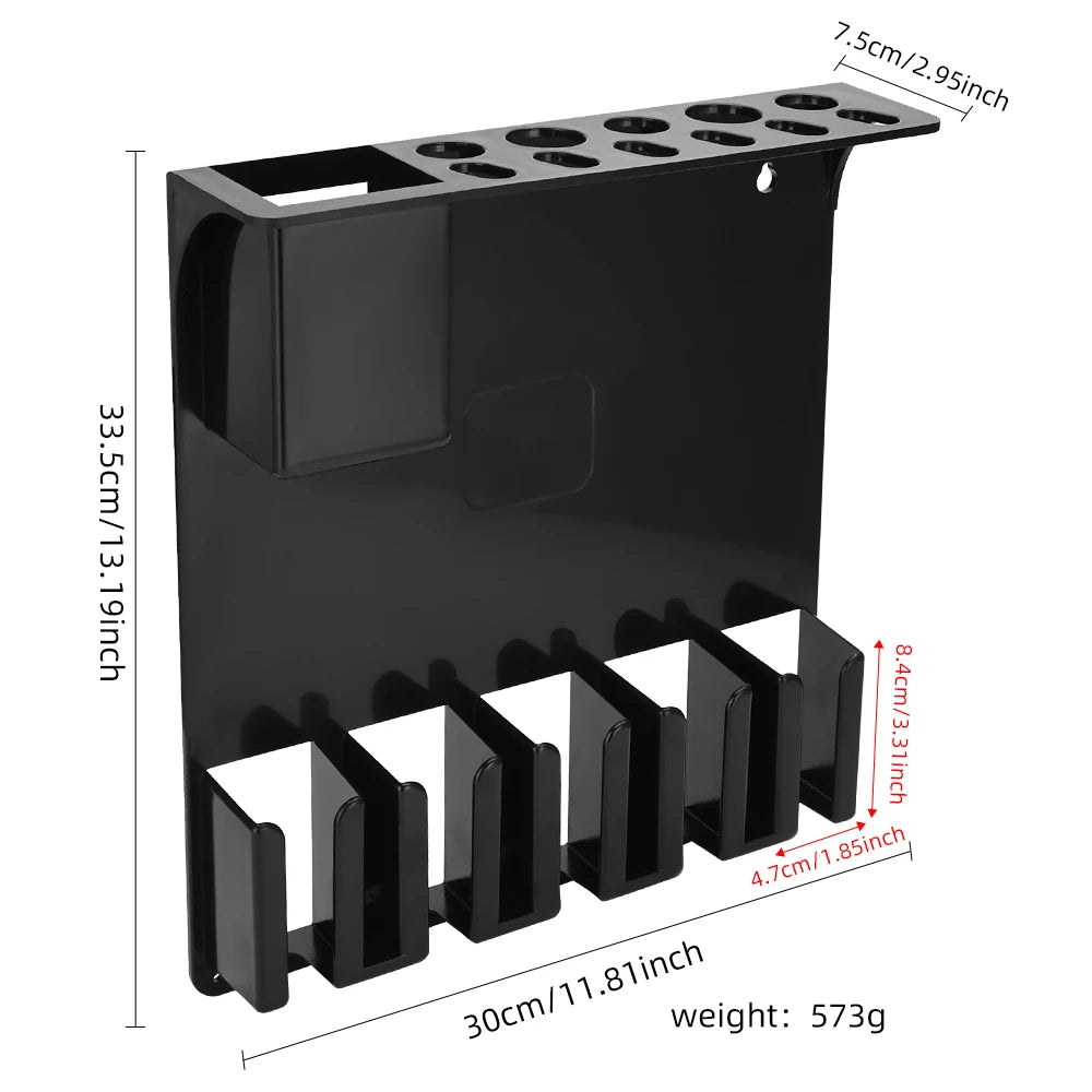 High-capacity New Type Wall Mount Barber Electric Clipper Holder Salon Beauty Organizer Hairdressing Styling Tools Storage Rack Peaceful Pleasures Health and Wellness black