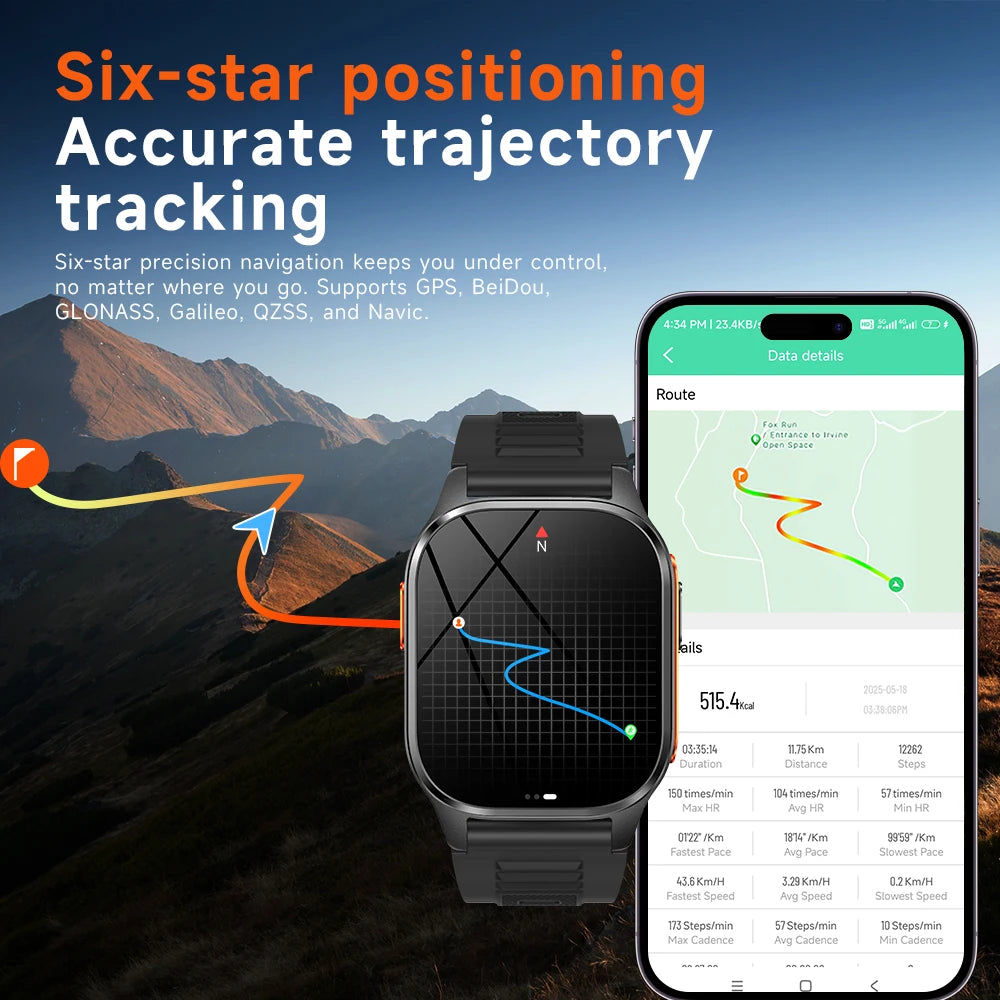 Yoateo Smartwatch Men GPS, AMOLED, Bluetooth, IP68 Waterproof