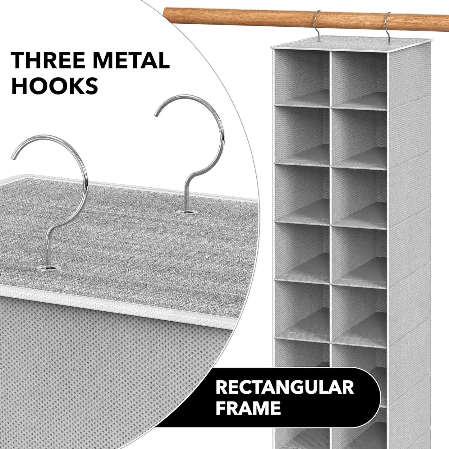 20-Section Hanging Shoe Organizer for Closet, Gray - Space-Saving Storage Solution Peaceful Pleasures Health and Wellness