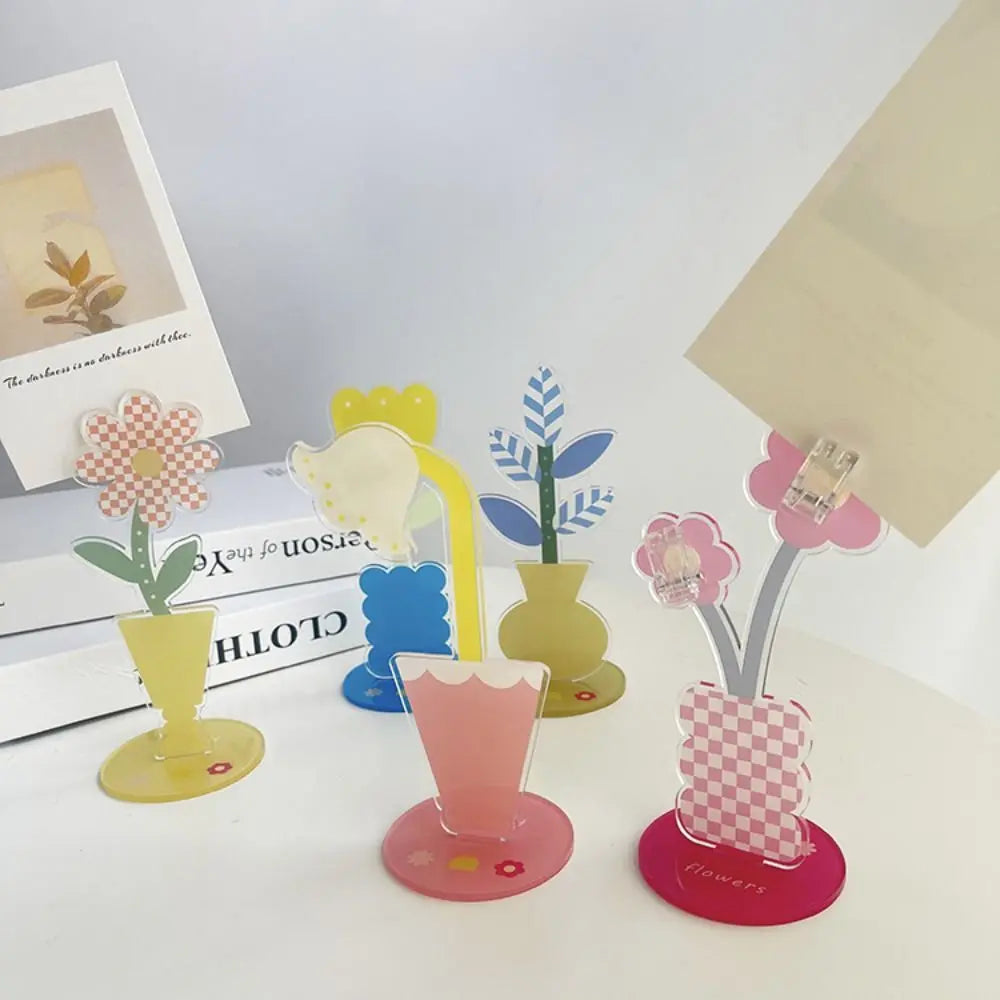 Cute Cartoon Acrylic Memo Clip Decoration Korean Style Cartoon Note Holder Multi-purpose Space Saving Desktop Card Clamp Peaceful Pleasures Health and Wellness