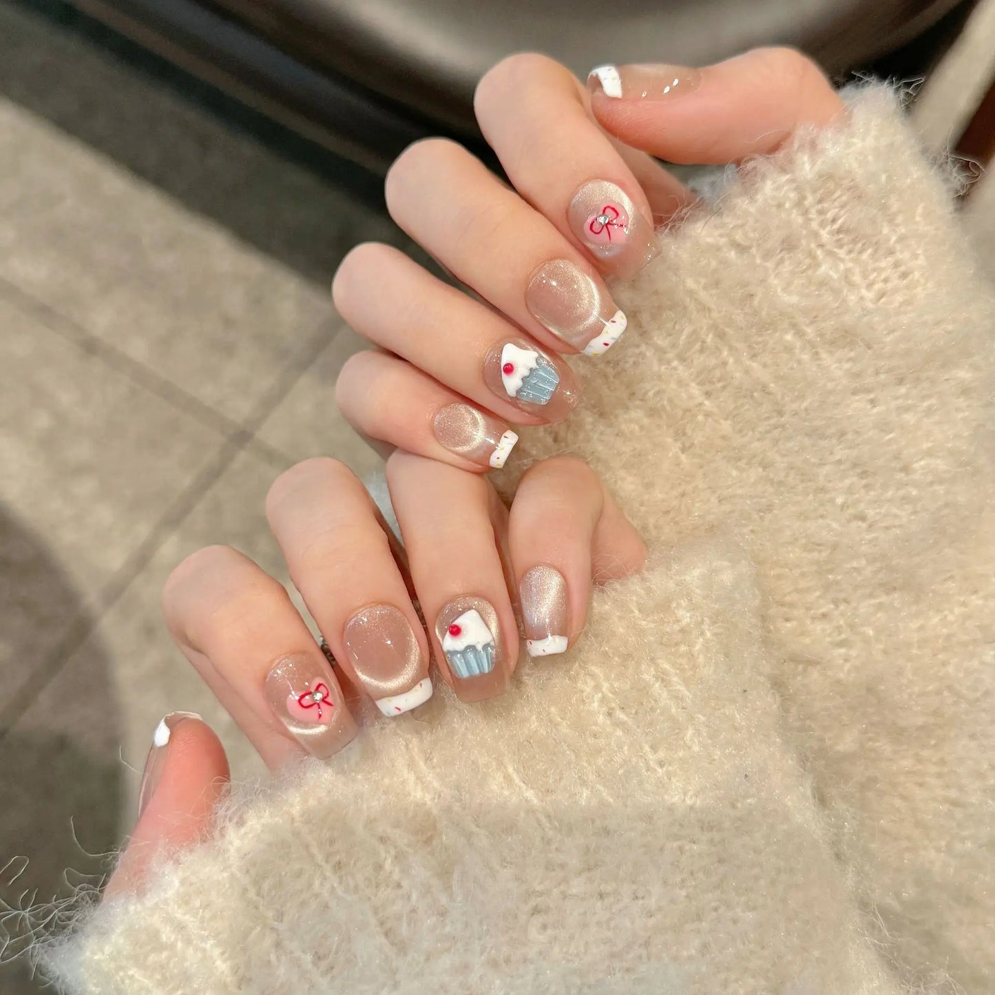 Handmade Press-On Nails | Short French Cow & Flower Print