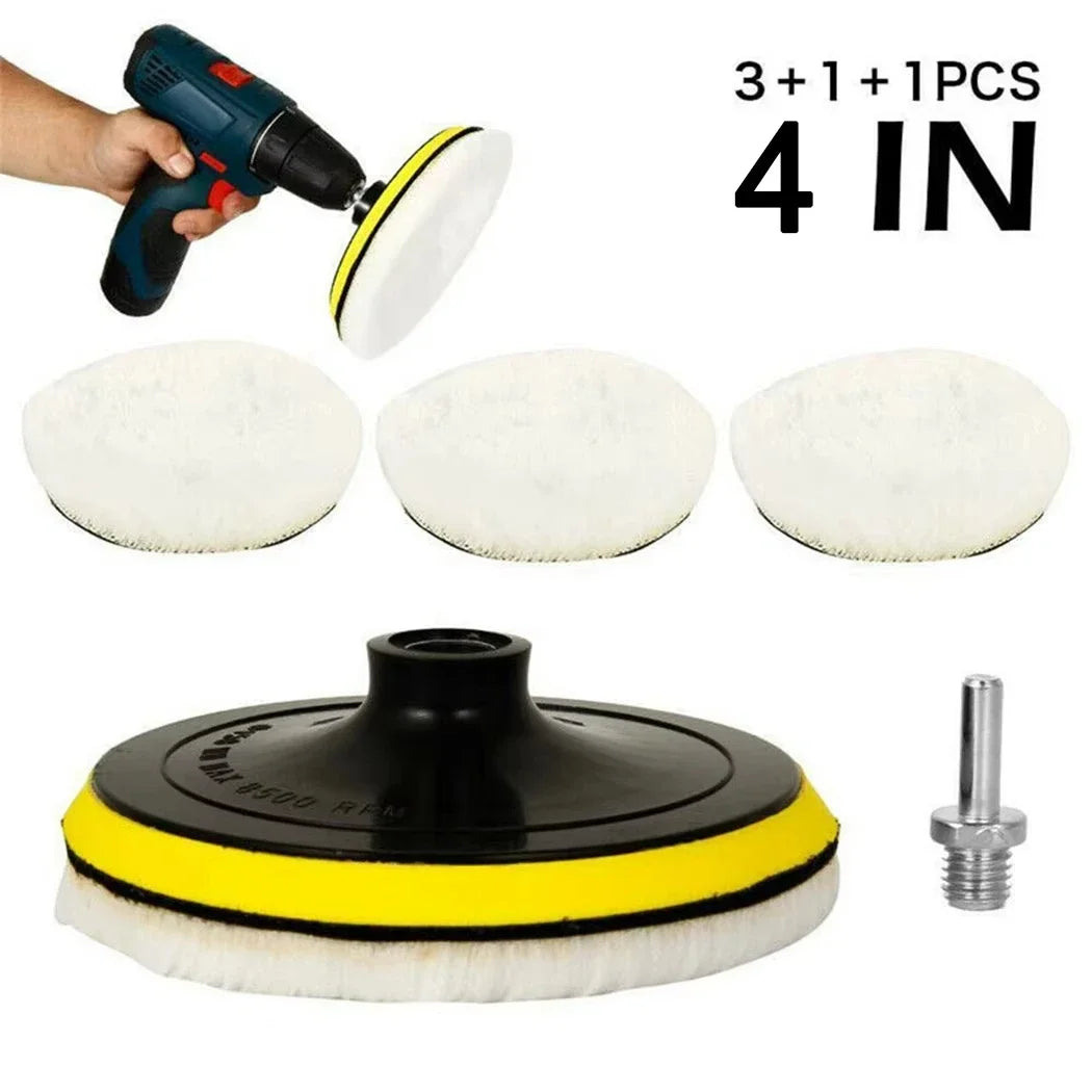 5-Pack 4" Wool Polishing Pads Hook & Loop Buffing Discs